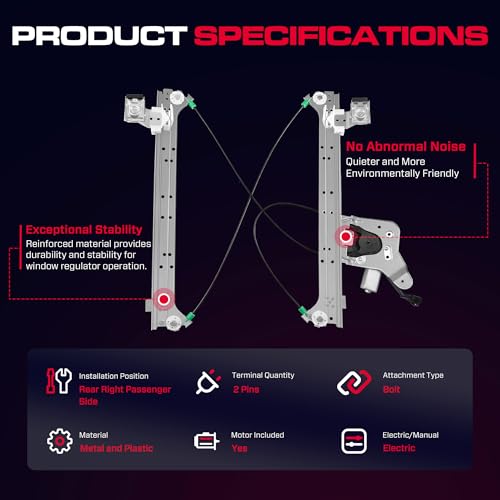 XIMAKA Rear Passenger Side Power Window Regulator with Motor (2 Pins) Fit for 2001-2006 Chevrolet Silverado 1500 3500, Avalanche Suburban GMC Sierra 1500 2500 3500 Yukon XL Cadillac Escalade, 741-579 - Image 3