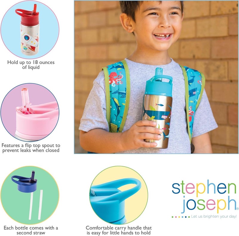 Stephen Joseph Stainless Steel Water Bottles, 18 OZ, Straw lid, Reusable tumbler, Insulated, Mermaid - Image 3