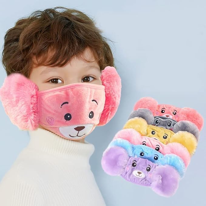 BANCROFT Reusable Mask For Kids | Kids Girl's and Boys' Warm Winter Face Mask | with Plush Ear Muffs Covers | Fluffy Cartoon Mask | k Earmuffs Rabbit Ear Autumn Winter Outdoor Wear (4 To 14 Year, 2 PCS) - Image 5