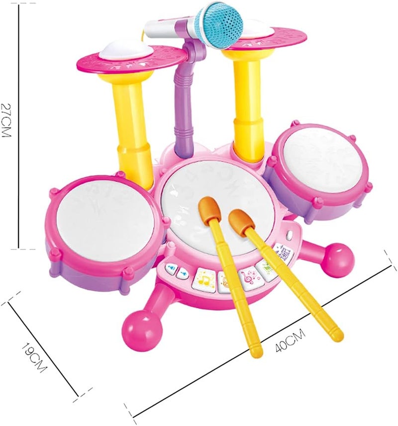klarako Beginners Musical Tabletop Drum Kit Play Set with Drum Sticks, Microphone, Light Features, Interactive Music and Sounds for Babies Kids and Toddlers - Pink - Image 5