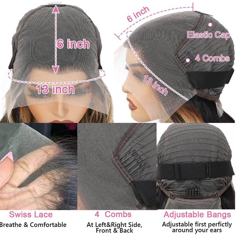 Rina 13x6 Ombre Milk Tea Ash Blonde with Brown Highlights Lace Front Wig Human Hair 210% Density Upgreads Ombre Roots Ash Blonde Highlights Brown Wigs Pre Plucked 13x6 Hd Lace Wig for Women 26 Inch - Image 4