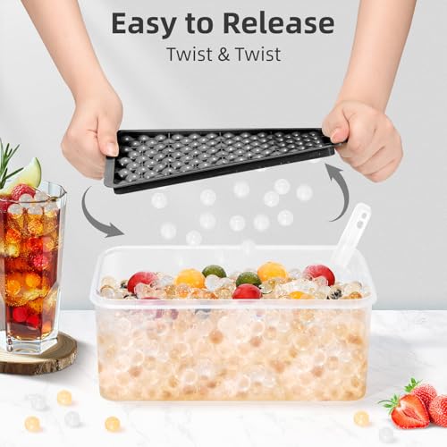 WIBIMEN Mini Ice Cube Trays, Small Tiny Round Pebble Crushed Nugget Ice Trays for Freezer with Lid - Chilling Drinks Coffee Juice(4 Pack/0.55In - Black) - Image 2