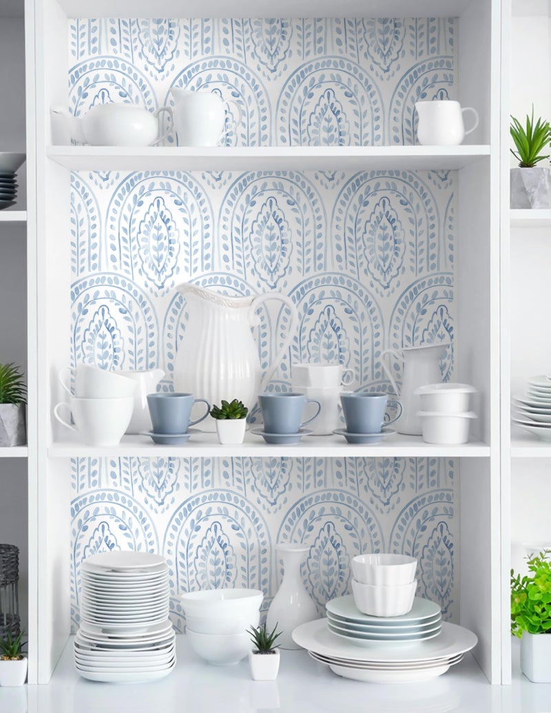 Micpolo Peel and Stick Wallpaper Modern Wall Paper Boho Contact Paper Removable Wallpaper Peel and Stick Blue and White Self-Adhesive for Bathroom Bedroom Kitchen Wall Decor 17.3" x 118" - Image 5