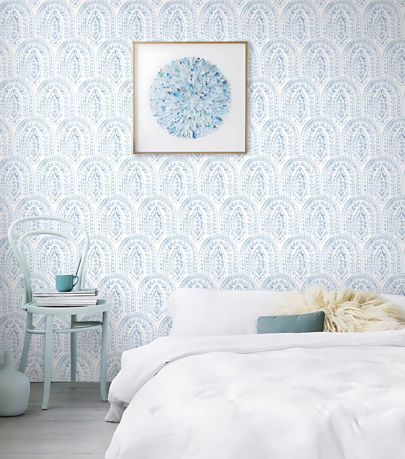 Micpolo Peel and Stick Wallpaper Modern Wall Paper Boho Contact Paper Removable Wallpaper Peel and Stick Blue and White Self-Adhesive for Bathroom Bedroom Kitchen Wall Decor 17.3" x 118" - Image 4