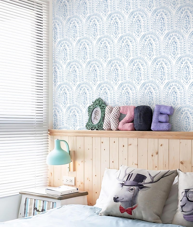 Micpolo Peel and Stick Wallpaper Modern Wall Paper Boho Contact Paper Removable Wallpaper Peel and Stick Blue and White Self-Adhesive for Bathroom Bedroom Kitchen Wall Decor 17.3" x 118" - Image 2