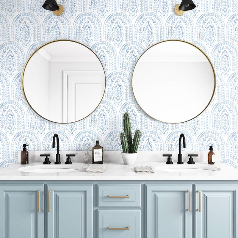 Micpolo Peel and Stick Wallpaper Modern Wall Paper Boho Contact Paper Removable Wallpaper Peel and Stick Blue and White Self-Adhesive for Bathroom Bedroom Kitchen Wall Decor 17.3" x 118" - Image 3