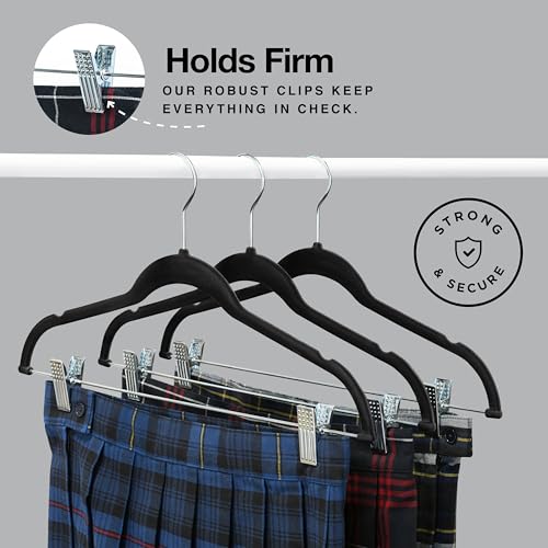 Home-It 10 Pack Clothes Hangers With Clips Black Velvet Hangers Use For Skirt Hangers Clothes Hanger Pants Hangers Ultra Thin No Slip - Image 3