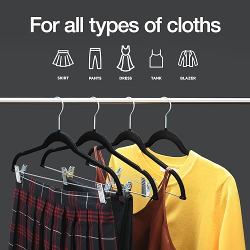 Home-It 10 Pack Clothes Hangers With Clips Black Velvet Hangers Use For Skirt Hangers Clothes Hanger Pants Hangers Ultra Thin No Slip - Image 2