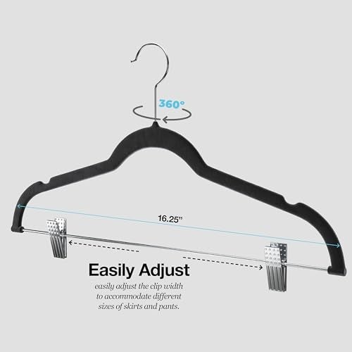 Home-It 10 Pack Clothes Hangers With Clips Black Velvet Hangers Use For Skirt Hangers Clothes Hanger Pants Hangers Ultra Thin No Slip - Image 4