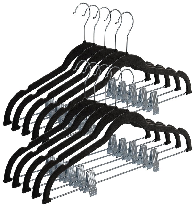 Home-It 10 Pack Clothes Hangers With Clips Black Velvet Hangers Use For Skirt Hangers Clothes Hanger Pants Hangers Ultra Thin No Slip - Image 1