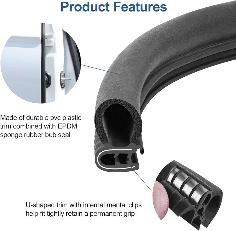 Kikerike Automotive Door Weather Stripping 10Ft Car Door Rubber Edge Trim Seal Strip Gasket with Side Bulb for Car Bus Camper Boat RV Truck Doors - Image 3