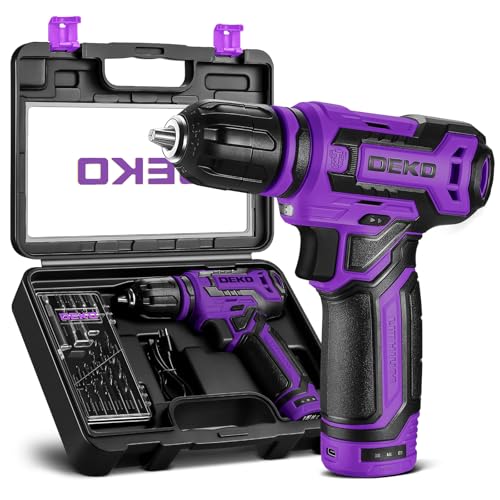 DEKOPRO Cordless Drill：DEKOPRO 12V Power Drill Set 800RPM Electric Drills Small Drills with 3/8-inch Keyless Chuck and Portable Tool Set Gift Box (Purple) - Image 1