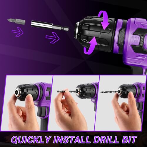 DEKOPRO Cordless Drill：DEKOPRO 12V Power Drill Set 800RPM Electric Drills Small Drills with 3/8-inch Keyless Chuck and Portable Tool Set Gift Box (Purple) - Image 5