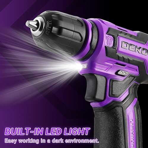 DEKOPRO Cordless Drill：DEKOPRO 12V Power Drill Set 800RPM Electric Drills Small Drills with 3/8-inch Keyless Chuck and Portable Tool Set Gift Box (Purple) - Image 4