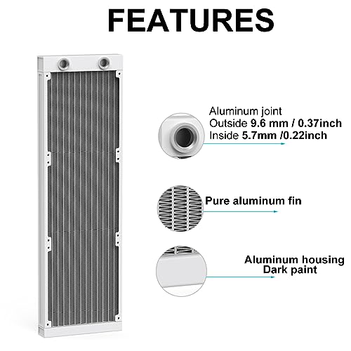 CLYXGS Water Cooling Radiator, 12 Pipe G1/4 Thread Heat Row Radiator 12 Pipe Aluminum Heat Exchanger Radiator for PC CPU Computer Water Cool System 360mm White - Image 2