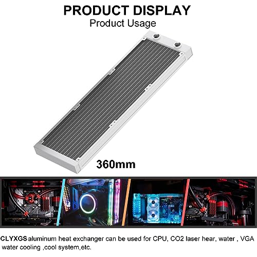 CLYXGS Water Cooling Radiator, 12 Pipe G1/4 Thread Heat Row Radiator 12 Pipe Aluminum Heat Exchanger Radiator for PC CPU Computer Water Cool System 360mm White - Image 4