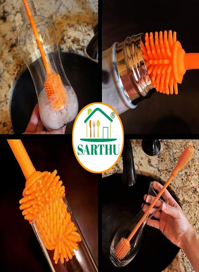 SARTHU مجموعة فرش سارثو المكونة من 3 قطع، فرشاة تنظيف متعددة الوظائف 3 في 1 للزجاجات والأغطية + فرشاة سيليكون طويلة المقبض + فرشاة تنظيف الشقوق ذات الشعيرات الصلبة، منظف للزجاجات، المصاصات، الأغطية، الشقوق والبلاط، متعدد الألوان - Image 3