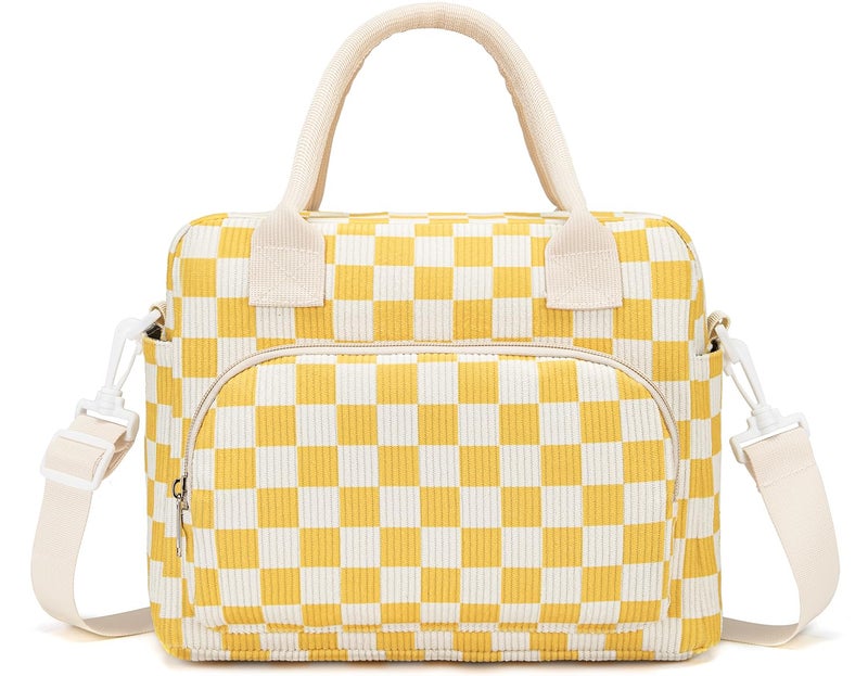 OYLOLA Lunch Bag Women Lunch Box for Women Adult Cute Insulated Lunch Bag Lager Cooler Lunch Tote Bags for Work Picnic (Beige-Yellow Plaid) - Image 1