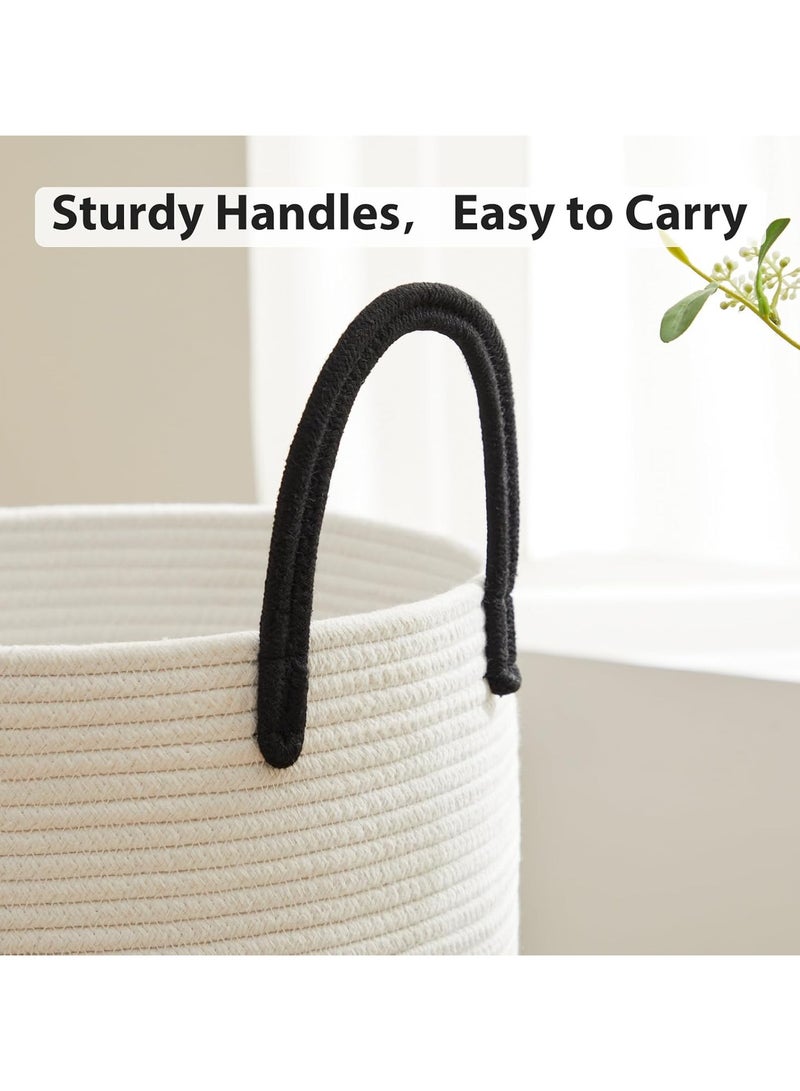Arabest Cotton Rope Laundry Hamper, Tall Woven Laundry Basket Storage, Baby Nursery Hamper for Blankets, Toys and Clothes Hamper for Bedroom and Living Room Organizing, 58L, Black & White - Image 3