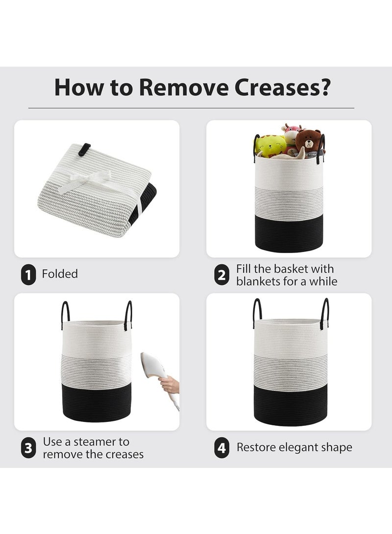 Arabest Cotton Rope Laundry Hamper, Tall Woven Laundry Basket Storage, Baby Nursery Hamper for Blankets, Toys and Clothes Hamper for Bedroom and Living Room Organizing, 58L, Black & White - Image 5