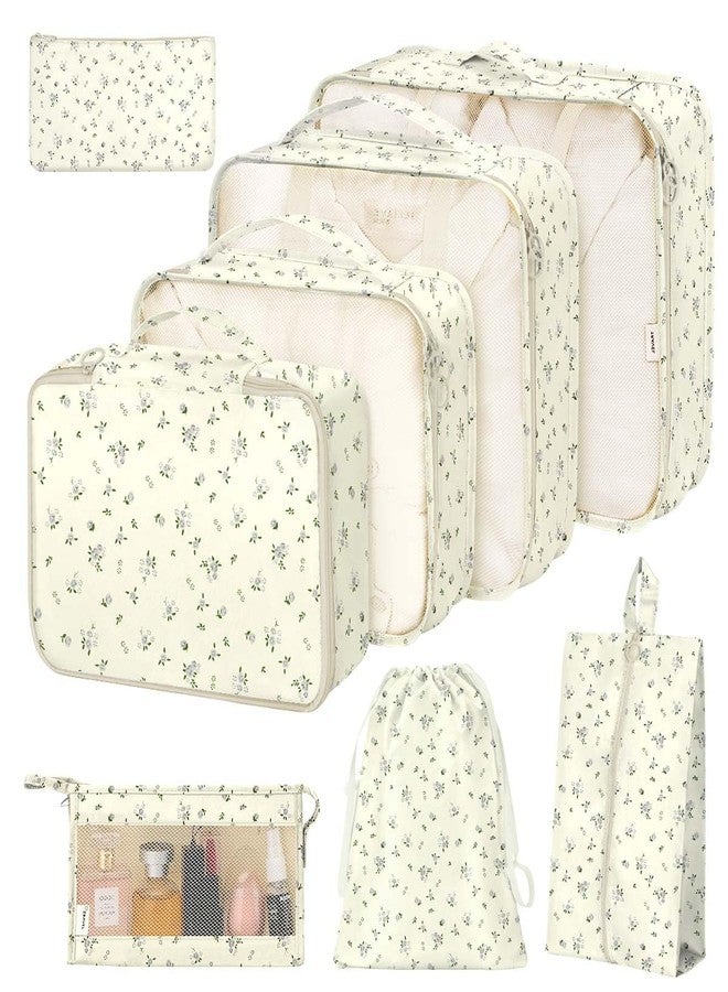 Hatisan 8 Set Packing Cubes for Suitcases, Packing Cube with Shoe, Cosmetics, Clothing, and Accessories Bags for Travel Luggage Organizer Women Men(Grey Flowers) - Image 1