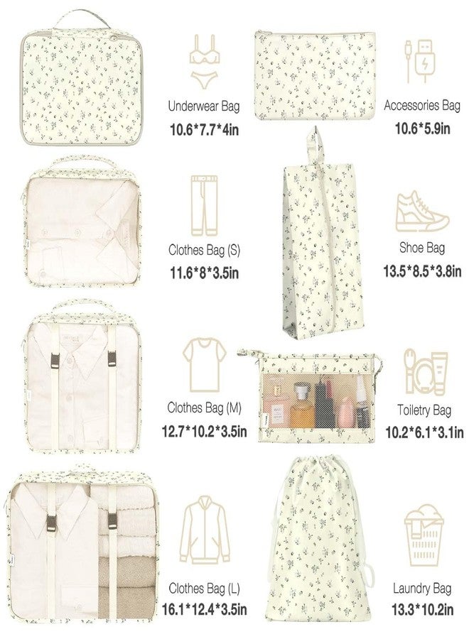 Hatisan 8 Set Packing Cubes for Suitcases, Packing Cube with Shoe, Cosmetics, Clothing, and Accessories Bags for Travel Luggage Organizer Women Men(Grey Flowers) - Image 2