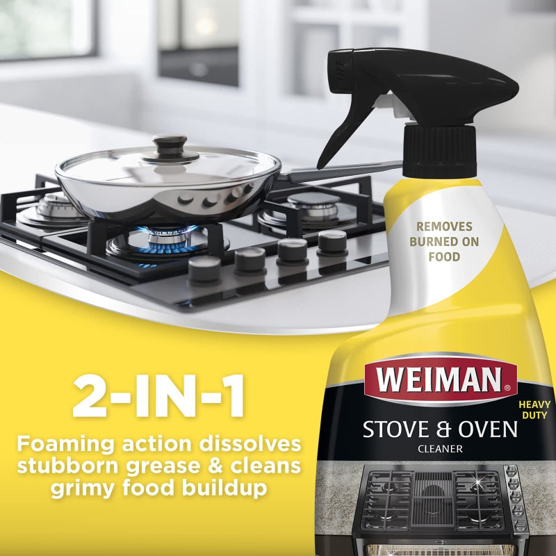 Weiman Heavy Duty Stove and Oven Cleaner and Degreaser for Glass, Ceramic Cooktops, BBQ grill grates - 2 Pack, 24 Oz w/MicroFiber Towel - Image 3