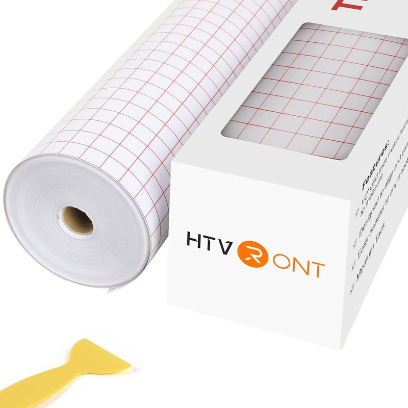 HTVRONT شريط نقل للفينيل - 12" × 150 قدم شبكة محاذاة حمراء ورق نقل شفاف للفينيل للفينيل ذاتي اللصق - شريط نقل فينيل متوسط اللصق للملصقات واللافتات ونوافذ الملصقات - Image 1
