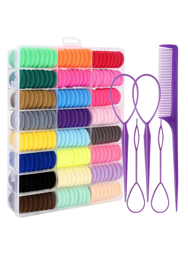 TaShow 360 Pcs Baby Hair Ties, 24 Colors Cotton Toddler Hair Ties with Organizer Box, 1 Inch Seamless Baby Hair Bands for Toddler Girls, Soft Elastic Ponytail Holders with 5 Hair Loop Styling Tools - Image 1