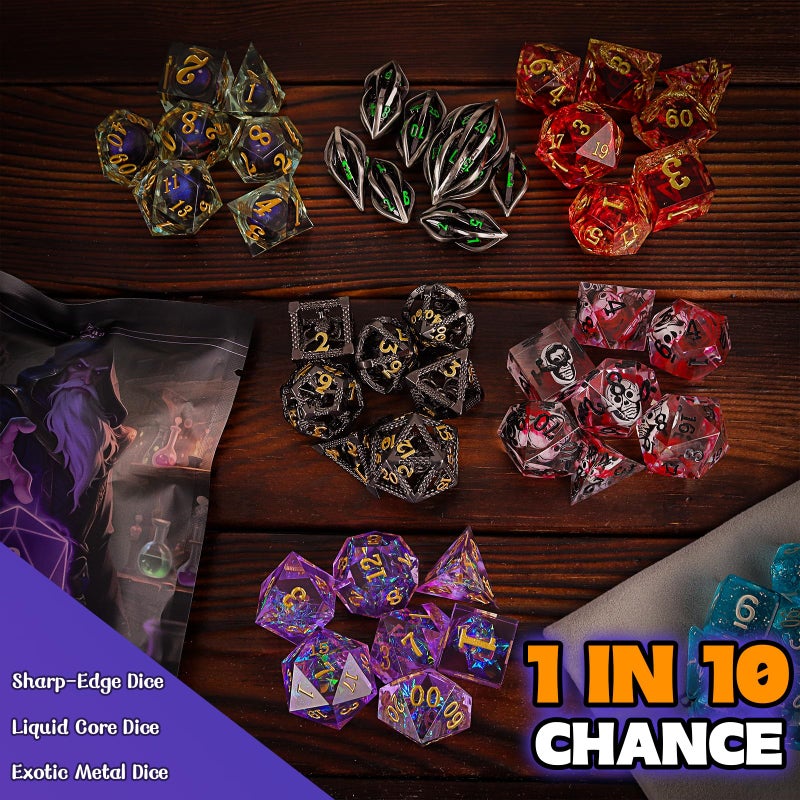 BiiSaa DND Mystery Dice Set â€“ 7 Random Polyhedral RPG Dice, 4 Metal Coins, Enamel Pin & Velvet Bag â€“ 1 in 10 Chance to Get Premium Dice â€“ Gift for TTRPG Player, DM & Dice Goblin (Standard Edition) - Image 4