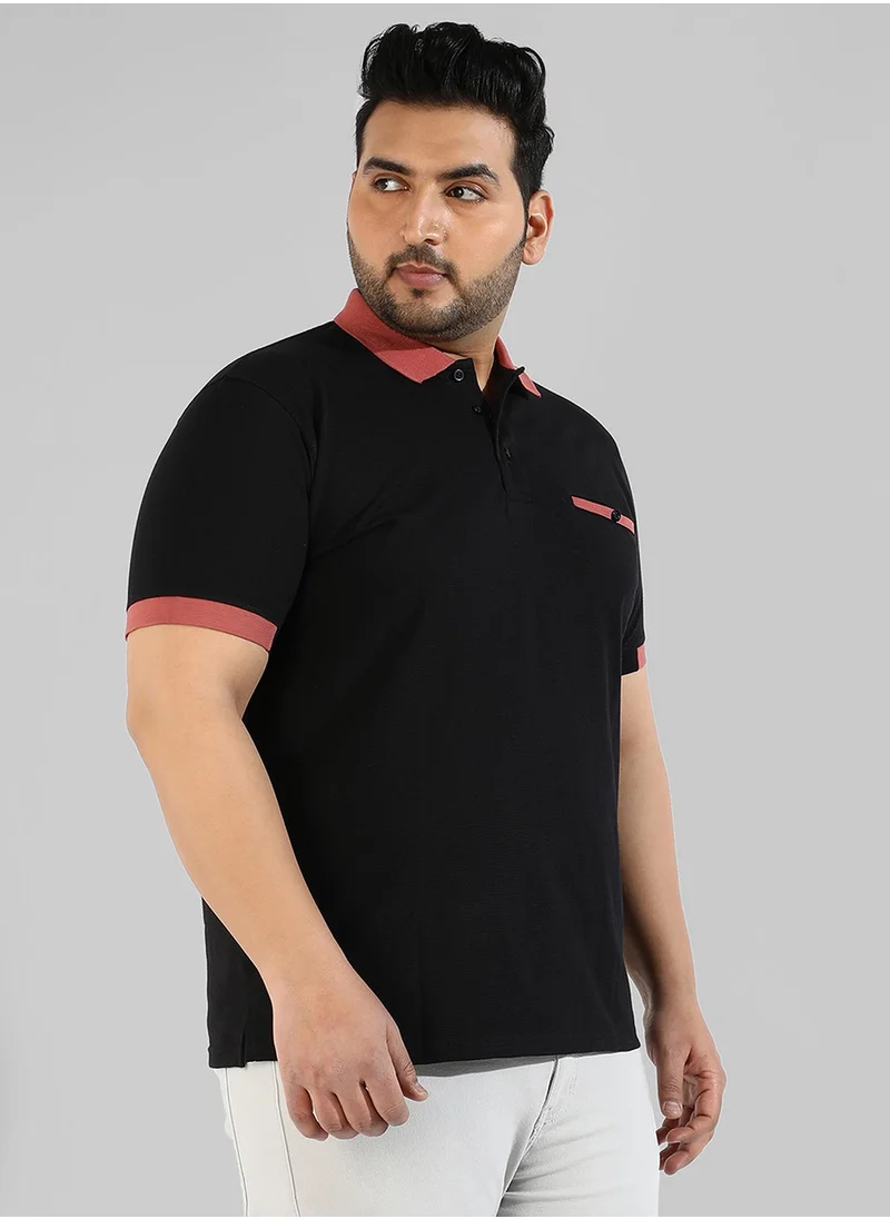 Instafab Plus Men's Solid Black Regular Fit Casual T-Shirt