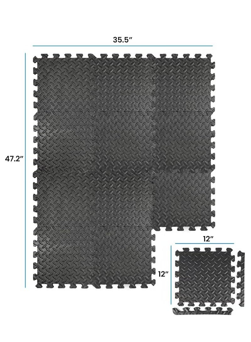 Gerenic 12 Pcs Exercise Floor Mat, Interlocking Exercise Mats, Extra Thick Puzzle Gym Mat, EVA Foam Mats, Foam Interlocking Floor Tiles, Protective Floor Mat, Home Bedroom Floor Mat, Flooring Exercise Equipment Mat for Home Gym Equipment, Multi-purpose Patchwork Flooring, Durable Non-Skid Texture, Baby Family Safe, Easy to Assemble(Black, 30x30cm) - Image 2