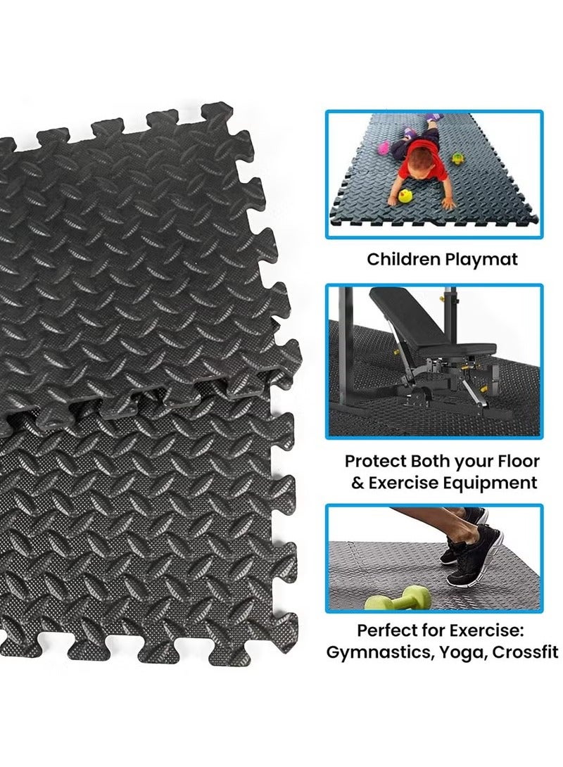 Gerenic 12 Pcs Exercise Floor Mat, Interlocking Exercise Mats, Extra Thick Puzzle Gym Mat, EVA Foam Mats, Foam Interlocking Floor Tiles, Protective Floor Mat, Home Bedroom Floor Mat, Flooring Exercise Equipment Mat for Home Gym Equipment, Multi-purpose Patchwork Flooring, Durable Non-Skid Texture, Baby Family Safe, Easy to Assemble(Black, 30x30cm) - Image 3