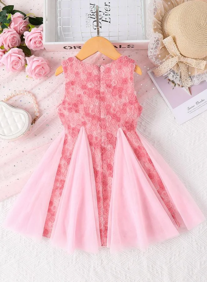 Take Two Girls Floral 3D Textured Sleeveless Mesh Dress
