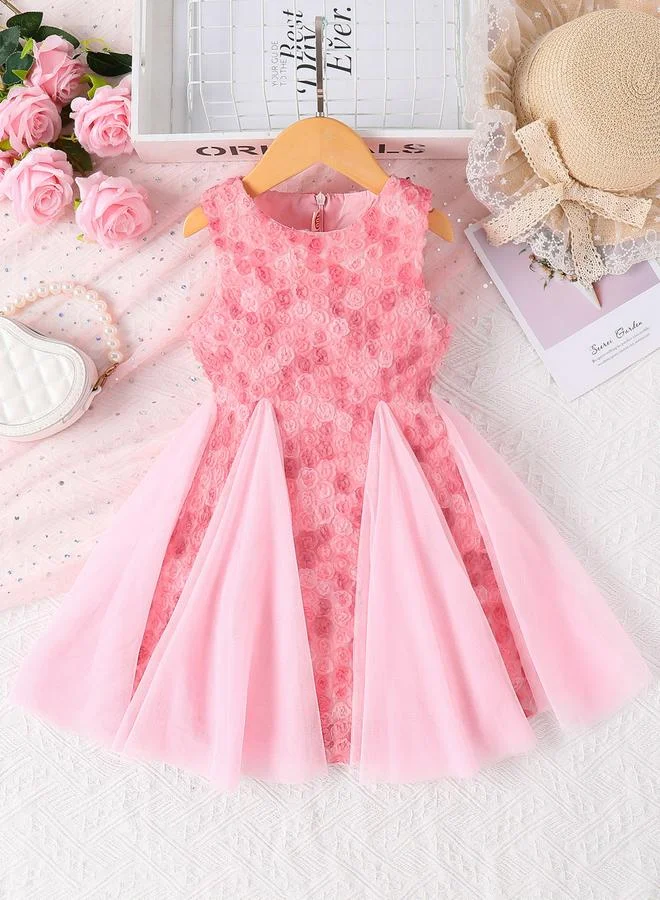 Take Two Girls Floral 3D Textured Sleeveless Mesh Dress