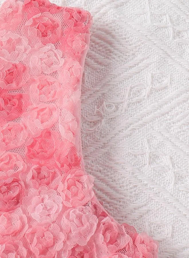 Take Two rose pink Girls Floral 3D Textured Sleeveless Mesh Dress for Women | Best Price UAE
