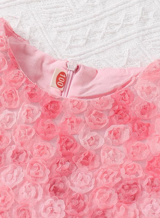 Take Two rose pink Girls Floral 3D Textured Sleeveless Mesh Dress for Women | Best Price UAE