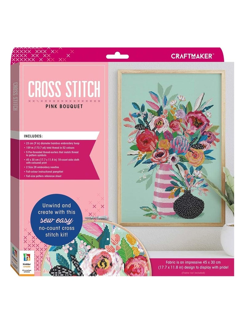 Hinkler Craft Maker Pink Bouquet Cross-Stitch Kit