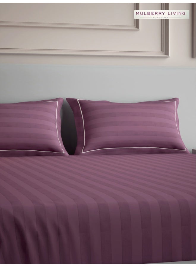 مالبيري ليفينج مفرش سرير مسطح مقاس كوين مخطط إليزيان قطن %  قطن مع غطائي وسادة - لون خوخي - Image 5