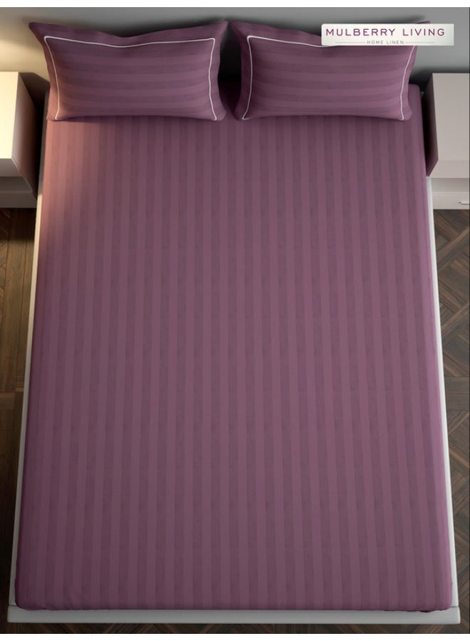 مالبيري ليفينج مفرش سرير مسطح مقاس كوين مخطط إليزيان قطن %  قطن مع غطائي وسادة - لون خوخي - Image 4