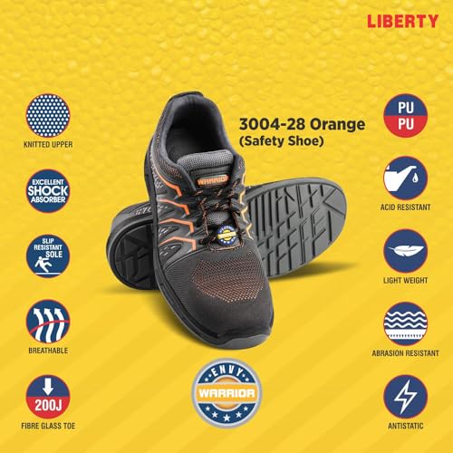Liberty Warrior 3004-28 Safety Shoes for Men, Genuine Leather, Light Weight, Fibre Glass Toe, Industrial shoes for Men, Orange, Size-7UK - Image 2