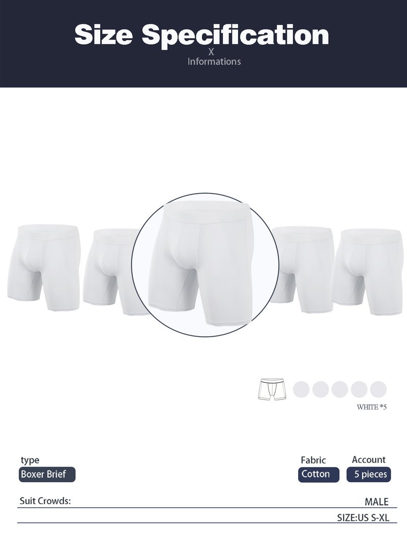 infino Men's 5-Pack Boxer Briefs - Mid-Rise, Anti-Chafing Stretch Cotton, Breathable Athletic Underwear in Pure White - Available in M - Image 5