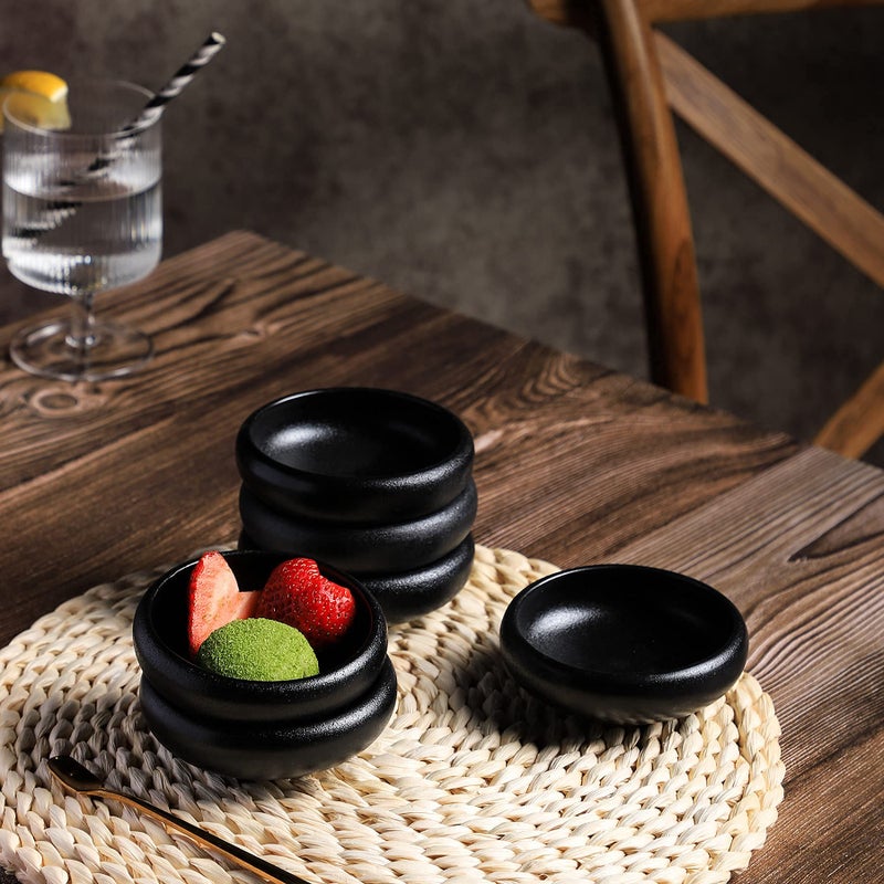 Uaral Soy Sauce Dishes Sushi Dipping Bowl Pinch Bowl Stoneware Black Small Serving Dish Set 3.75 Inch(4.5 oz,Texture Black) - Image 2