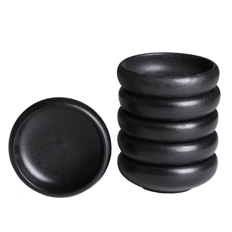 Uaral Soy Sauce Dishes Sushi Dipping Bowl Pinch Bowl Stoneware Black Small Serving Dish Set 3.75 Inch(4.5 oz,Texture Black) - Image 1