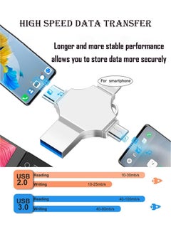POWER LIFE USB 3.0 Flash Drive 128 GB 4-in-1  Multi-conversion Interface Memory Stick with USB/Type C/Micro USB and Lightning Ports for iPhone/ipad/iPod/Computer/iOS and Android/PC  - Image 3