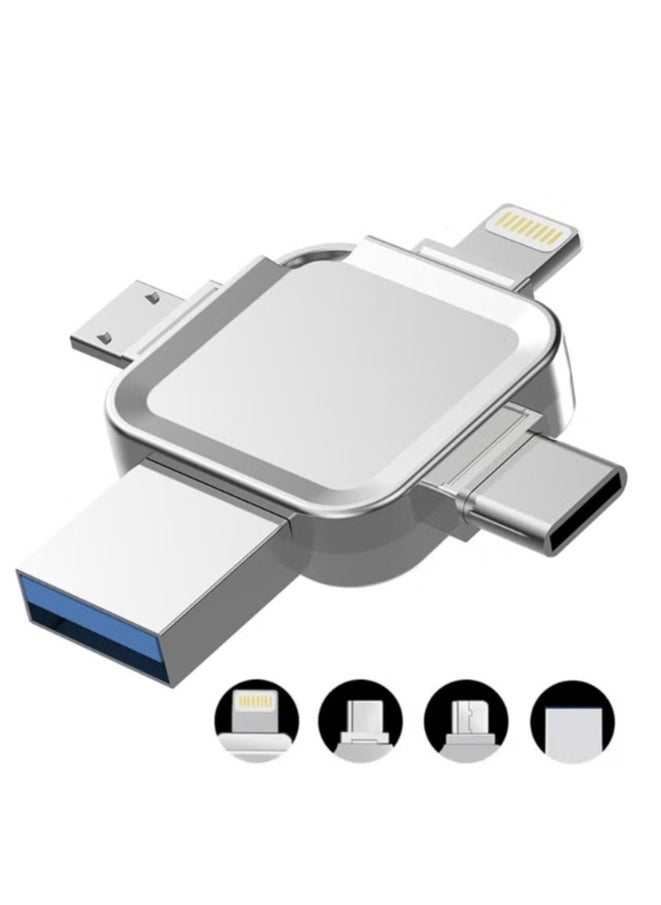 POWER LIFE USB 3.0 Flash Drive 128 GB 4-in-1  Multi-conversion Interface Memory Stick with USB/Type C/Micro USB and Lightning Ports for iPhone/ipad/iPod/Computer/iOS and Android/PC  - Image 1
