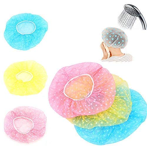 CONNECTWIDE CONNECTWIDE Polka Dot Fancy Shower Caps Waterproof ABS Bath Cap Bathing Hair Cap Salon Hat for Kids Adults Lady Salon Spa with Elastic Band One Size Fits All Assorted Set of 9  - Image 1