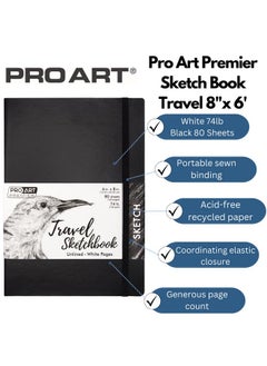 Pro Art Premier Sketch Book Travel 8X 6 White 74Lb Black 80 Sheets Sketch Book Sketchbook Drawing Pad Sketch Pad Drawing Paper Art Book Drawing Book Art Paper Sketchbook For Drawing  - Image 2