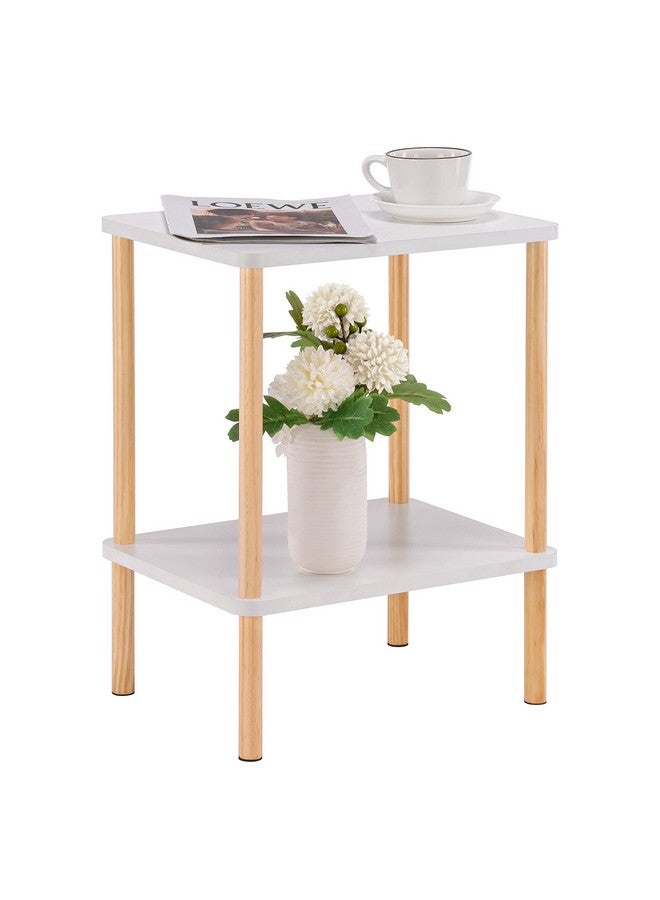 Apicizon 2 Tier End Table, Boho Side Table with Storage Shelf, Nightstand Bedside Table for Small Spaces, Bedroom, Living Room, Entryway, Farmhouse, Easy Assembly, White+Natural - Image 1