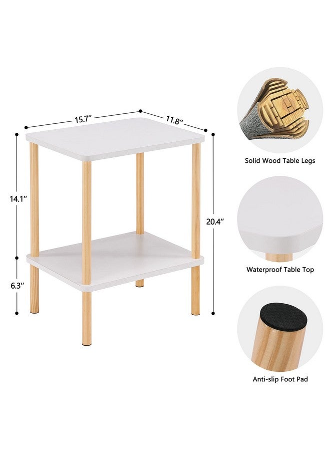 Apicizon 2 Tier End Table, Boho Side Table with Storage Shelf, Nightstand Bedside Table for Small Spaces, Bedroom, Living Room, Entryway, Farmhouse, Easy Assembly, White+Natural - Image 4